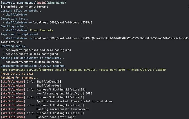 skaffold dev output